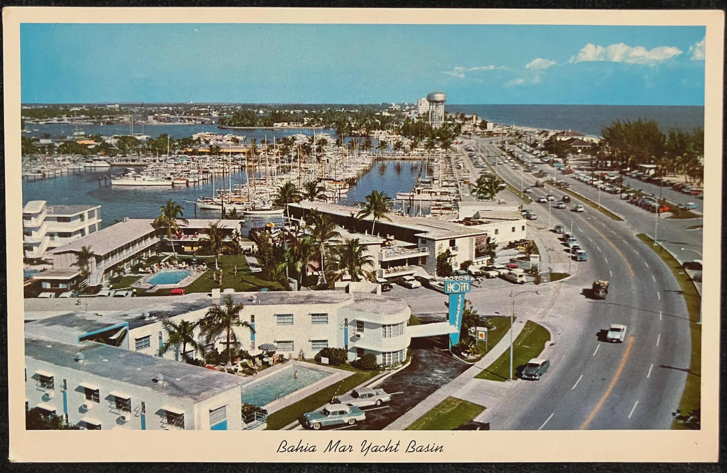 Bahia Mar Yacht Basin and New Highway A1A Ft. Lauderdale, Florida - Vintage Boat Postcard