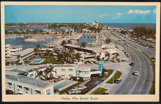 Bahia Mar Yacht Basin and New Highway A1A Ft. Lauderdale, Florida - Vintage Boat Postcard