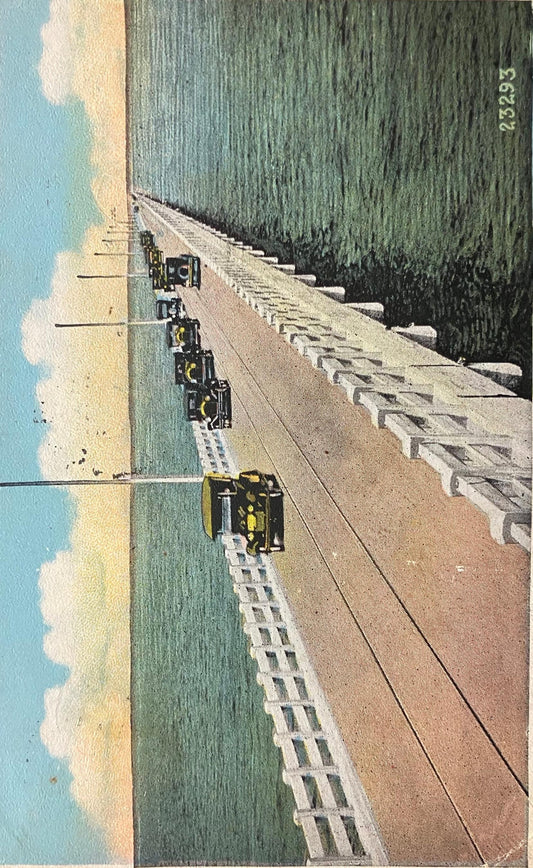 Gandy Bridge Between Tampa and St. Petersburg, Florida - “The Sunshine City.” - Vintage 1920s Bridge Postcard