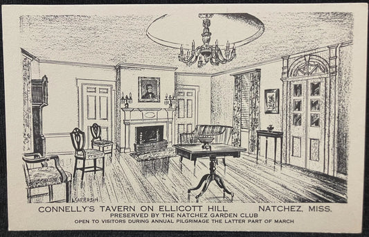 Connelly’s Tavern on Elliott Hill - Natchez, Mississippi - Ballroom - Preserved by the Natchez Garden Club Open - Vintage Tourism Postcard