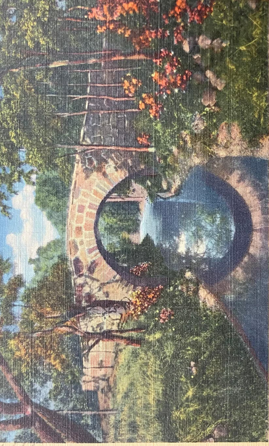 Bridle Path Bridge in State Park, Mineral Wells, Texas - Red Six Cent Air Mail Stamp - Vintage Bridge Postcard