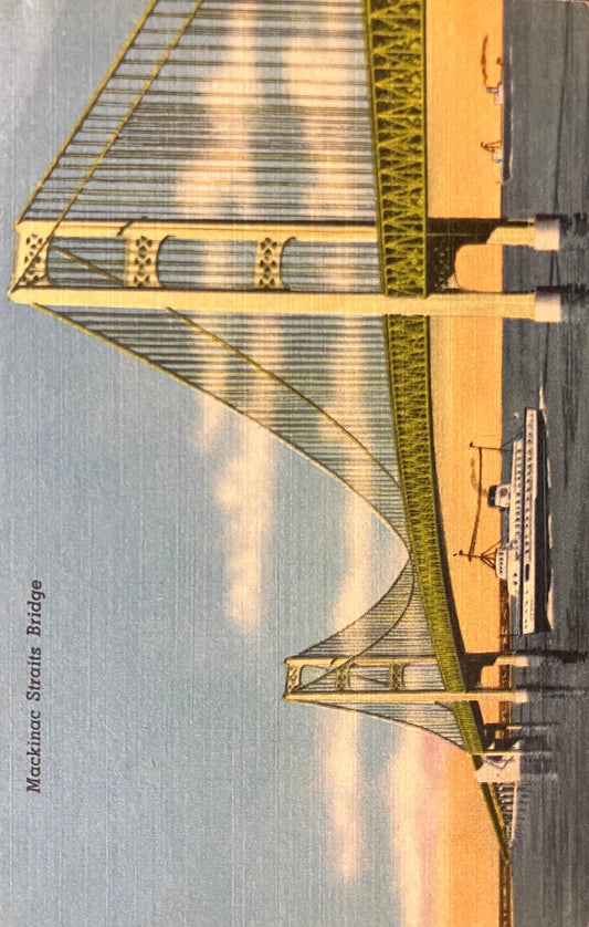 Mackinac Straits Bridge - Michigan - Vintage Bridge Postcard