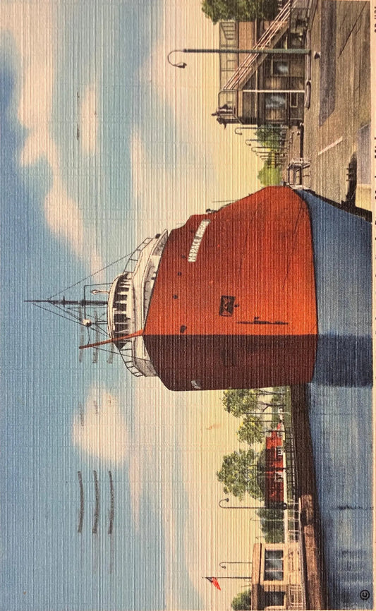 Freighter, Light, Upbound, Leaving the MacArthur Lock, Sault Ste. Marie, Michigan - Vintage Postcard