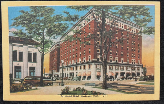 Occidental Hotel, Muskegon, Michigan - Vintage Hotel Postcard