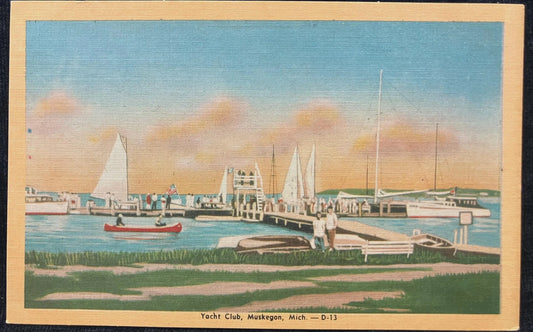 Yacht Club, Muskegon, Michigan - Vintage Yacht Postcard