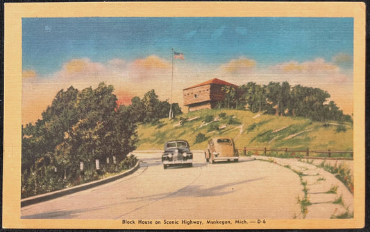 Block House on Scenic Highway, Muskegon, Michigan - Vintage Highway Postcard