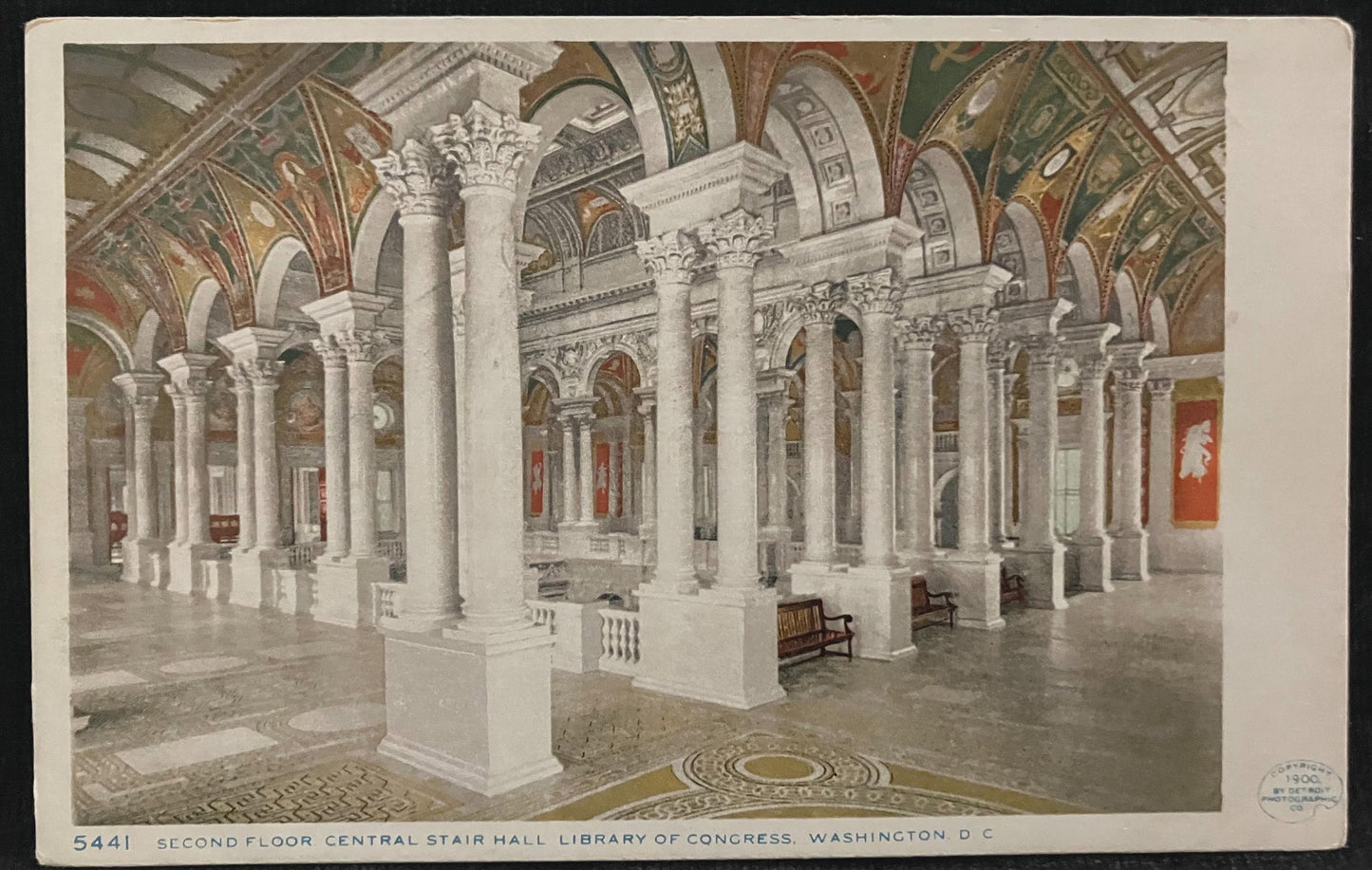 Second Floor Central Stair Hall Library of Congress, Washington, D. C. - Copyright 1900 by Detroit Photographic Co. - Vintage Postcard