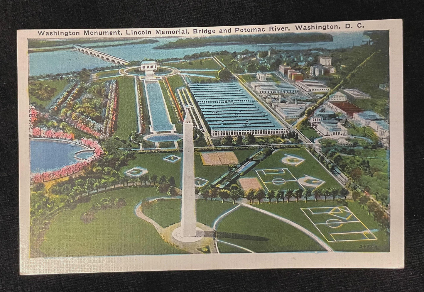 Washington Monument, Lincoln Memorial, Bridge and Potomac River, Washington D.C., Maryland - Vintage Postcard