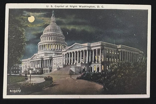 U.S. Capitol at Night, Washington D.C., Maryland - Vintage Postcard