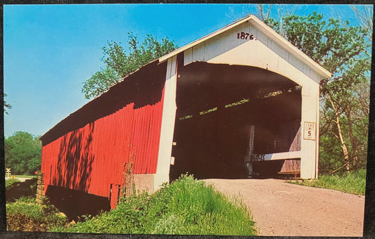 Hillsdale Bridge in Vermillion County, Indiana - Photo: Floyd Mitchell - Vintage Covered Bridge Postcard