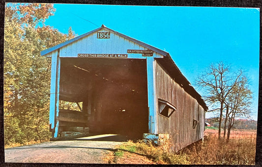 Crooks Bridge in Parke County, Indiana - Photo: Floyd Mitchell - Vintage Covered Bridge Postcard