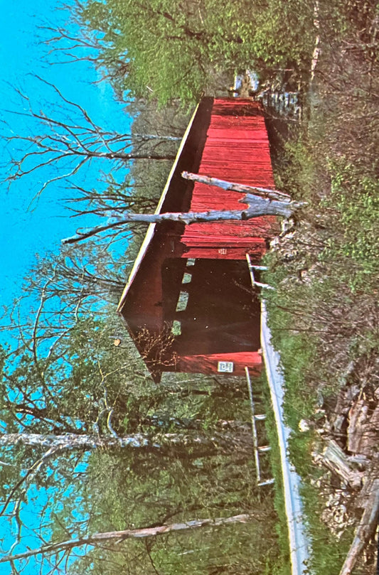 Cataract Bridge in Owen County, Indiana - Cataract Falls Bridge - Photo: Mitchell - Vintage Covered Bridge Postcard