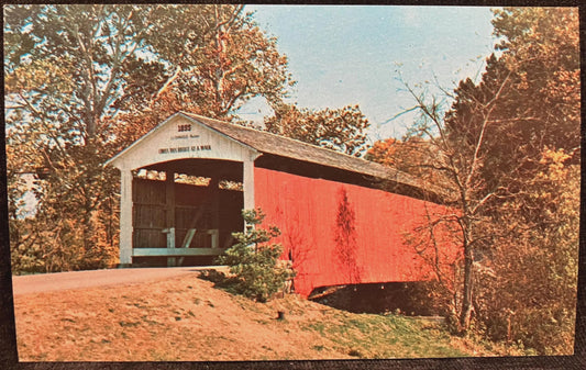 Billie Creek Bridge in Parke County, Indiana - Photo: Floyd Mitchell - Vintage Covered Bridge Postcard