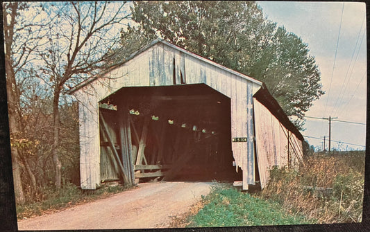 Harshbarger Bridge in Montgomery County, Indiana - Photo: Mitchell - Vintage Covered Bridge Postcard