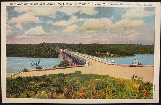 New Niangua Bridge over Lake of the Ozarks, on Route 5 between Camdenton and Versailles, Missouri - Vintage Bridge Postcard