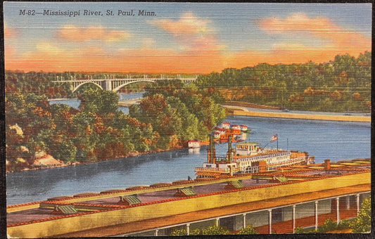 Mississippi River, St. Paul, Minnesota - Vintage River Postcard