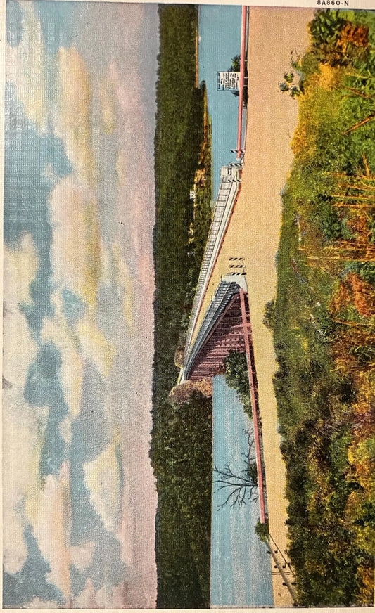 New Niangua Bridge over Lake of the Ozarks, on Route 5 between Camdenton and Versailles, Missouri - Vintage Bridge Postcard
