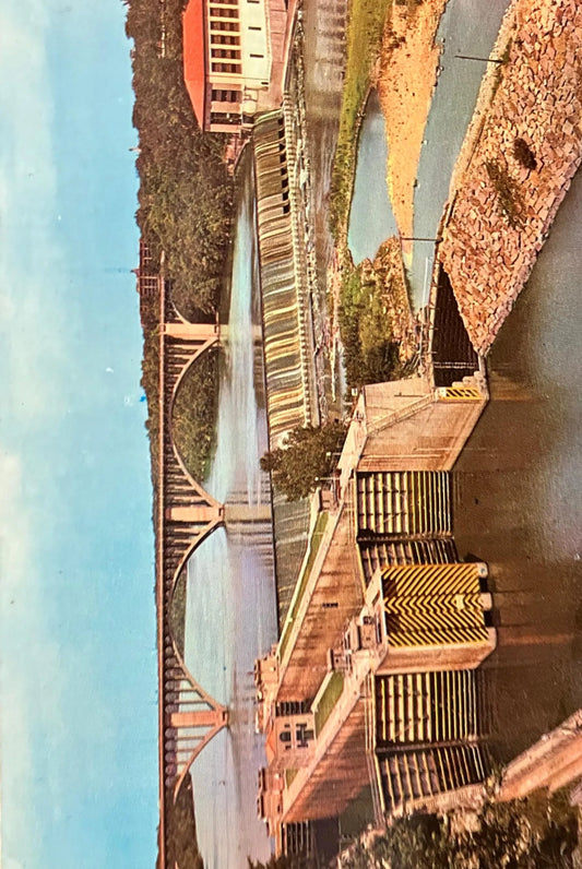 U. S. Government Dam and Locks and Ford Bridge - Minneapolis, Minnesota - Vintage Bridge Postcard