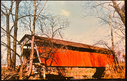 Wooden Covered Bridge over Popular Creek in Fairfield County, Ohio - Photo: Anita Knight - Vintage Bridge Postcard