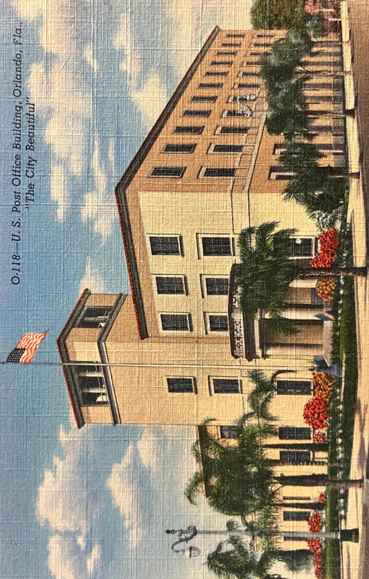 U. S. Post Office Building, Orlando, Florida “The City Beautiful” - Vintage Post Office Postcard