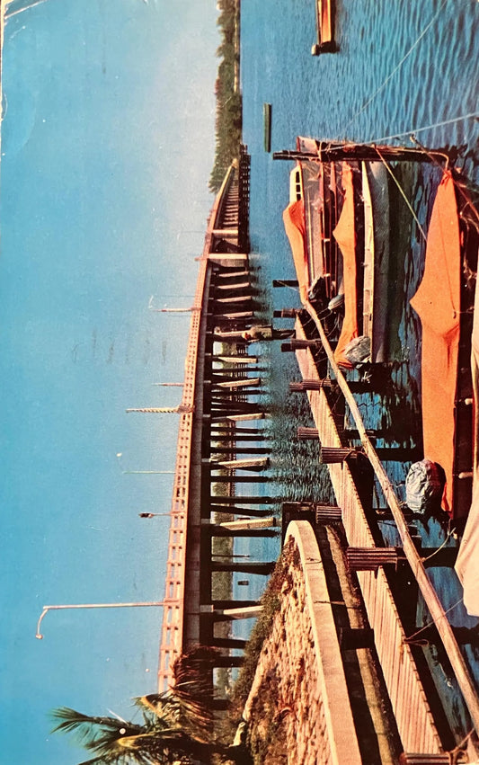 Merrill P. Barber Memorial Bridge from Sea Gull Harbor, Vero Beach, Florida - Vintage Bridge Postcard