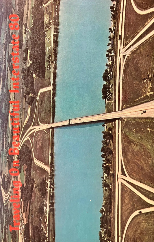 Traveling on Beautiful Interstate 80 connecting Illinois and Iowa - Vintage Bridge Postcard
