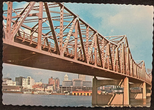 Murray M. Baker Bridge over the Illinois River in Peoria, Illinois - Photo: David Honor - Vintage Bridge Postcard