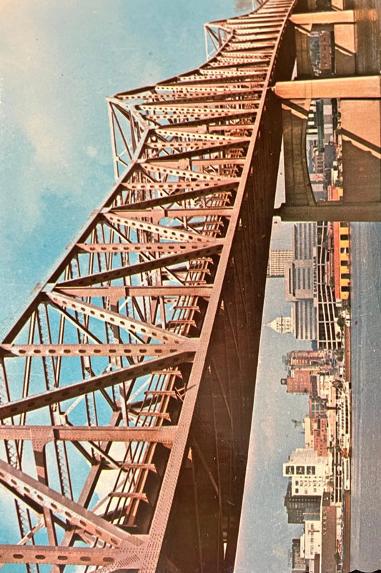 Murray M. Baker Bridge over the Illinois River in Peoria, Illinois - Photo: David Honor - Vintage Bridge Postcard