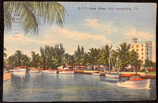 New River, Fort Lauderdale, Florida - Vintage Boats Postcard