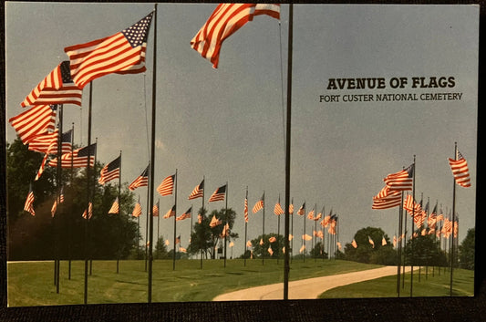 Avenue of Flags Fort Custer National Cemetery - Augusta, Michigan - Vintage Armed Services Postcard