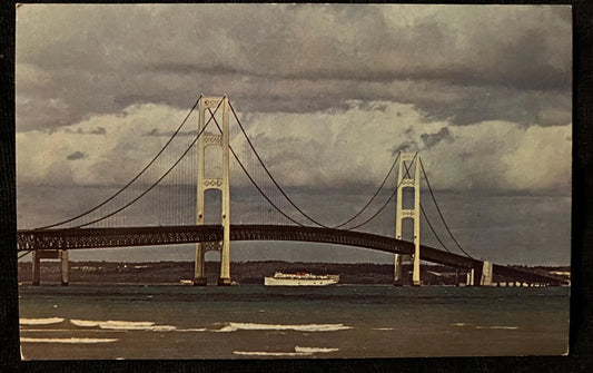 Mackinac Bridge in Michigan - “The Mighty Mac” - Color: Bob Miles - Vintage Bridge Postcard