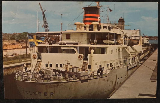 Ocean Freighter Passing Through MacArthur Lock - Sault Ste. Marie, Michigan - Vintage Boat Postcard