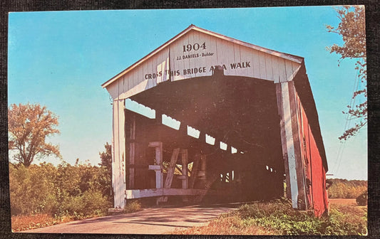 Neet Bridge near Bridge, Indiana - Photo: John Pontiere Jr. - Vintage Covered Bridge Postcard