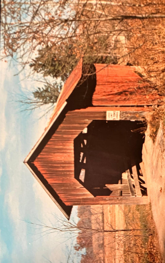 Bean Blossom Covered Bridge in Brown County, Indiana - Photo: F. Mitchell - Vintage Covered Bridge Postcard