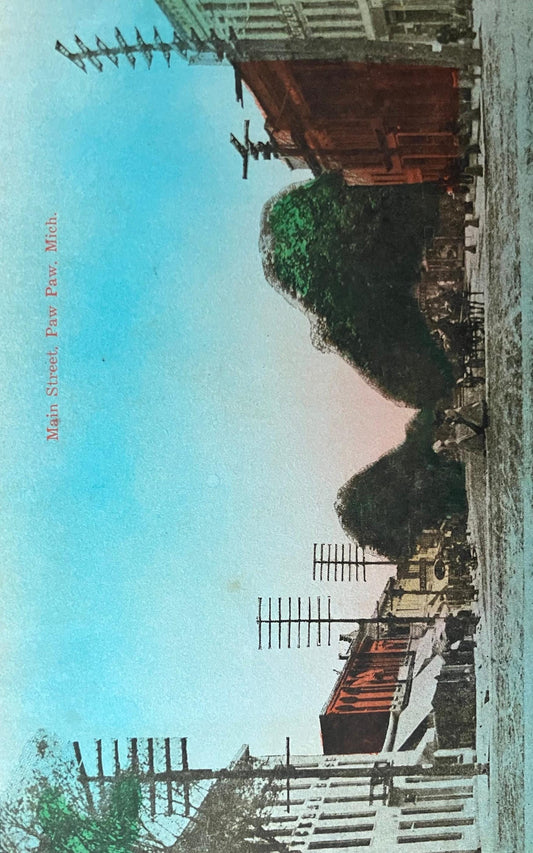 Main Street, Paw Paw, Michigan - Vintage Postcard