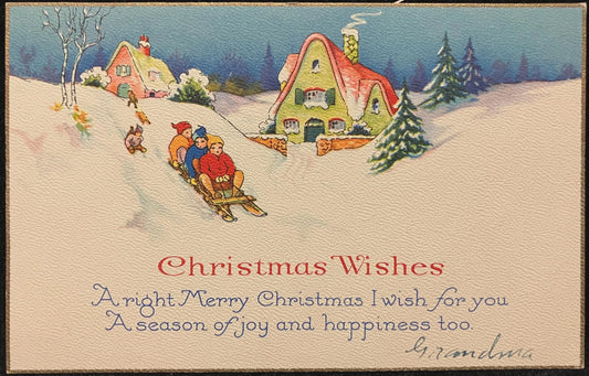Art Deco Christmas Wishes - A Right Merry Christmas I Wish for You, a Season of Joy and Happiness too. - Vintage Postcard