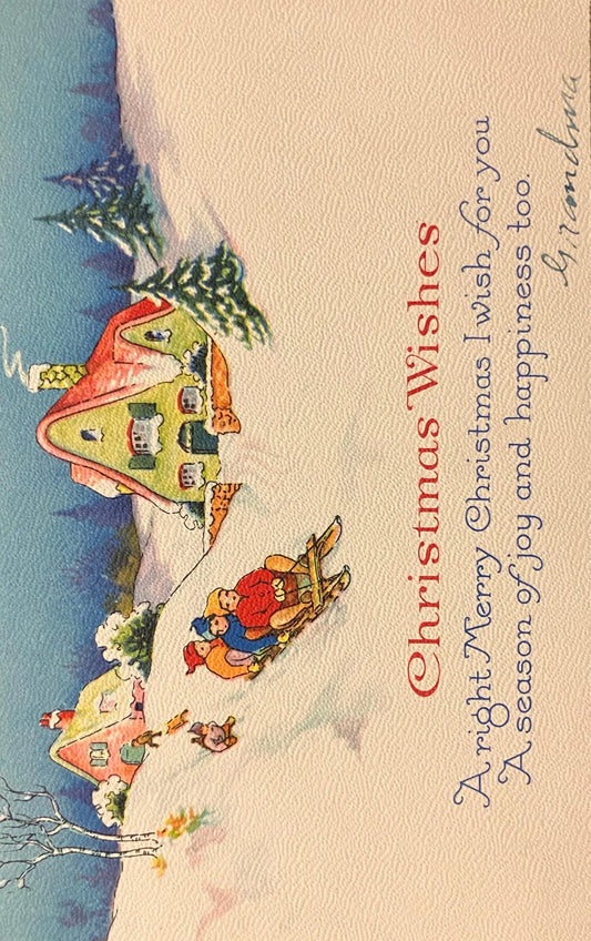 Art Deco Christmas Wishes - A Right Merry Christmas I Wish for You, a Season of Joy and Happiness too. - Vintage Postcard