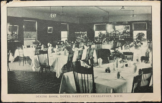 The Dining Room, Hotel Bartlett, Charlevoix, Michigan - Vintage Hotel Postcard