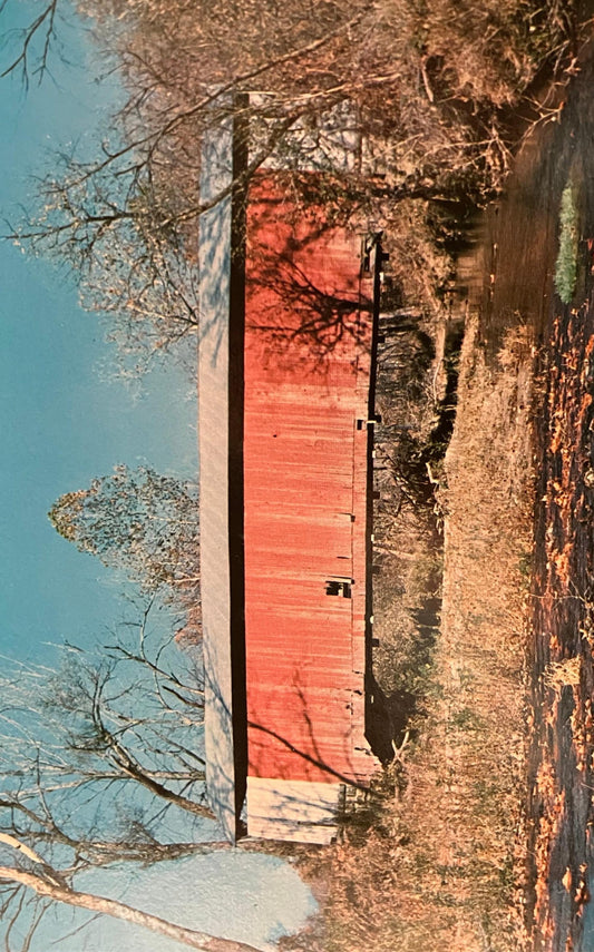 Big Rocky Fork Covered Bridge near Mansfield, Indiana - Vintage Covered Bridge Postcard