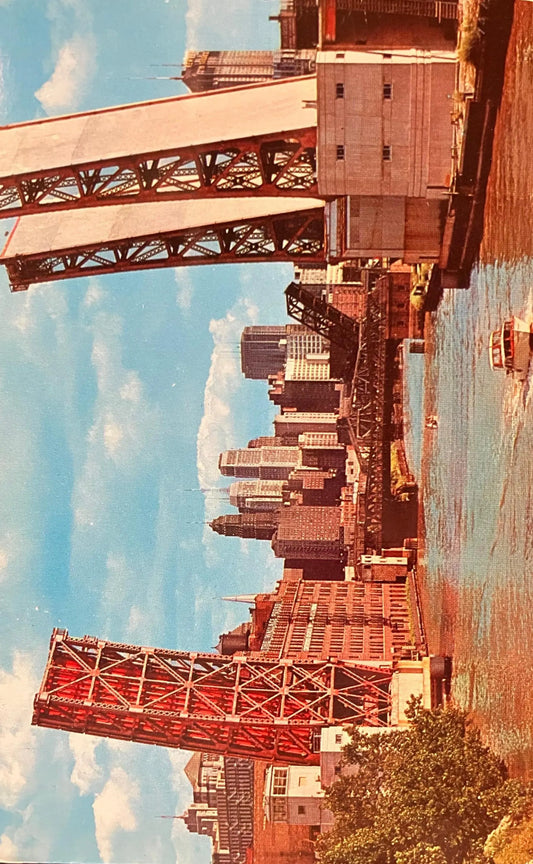 Chicago, Illinois on the River - Color by Ewing Gallaway - Vintage Bridge Postcard