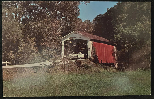 Billie Creek Bridge, in Parke County, Indiana - Photo by John V. Pontiere Jr. - Vintage Covered Bridge Postcard