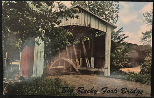 Big Rocky Fork Bridge - Near Mansfield, Indiana - Photo by John V. Pontiere Jr. - Vintage Covered Bridge Postcard