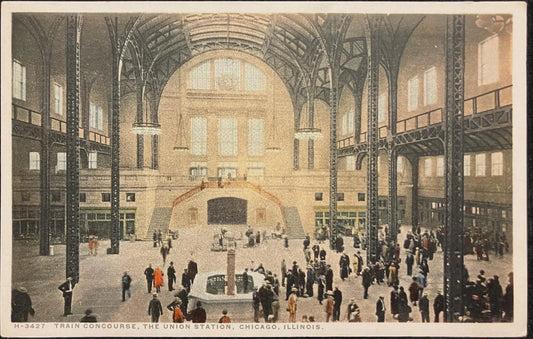 Train Concourse, The Union Station, Chicago, Illinois - Vintage Train Station Postcard