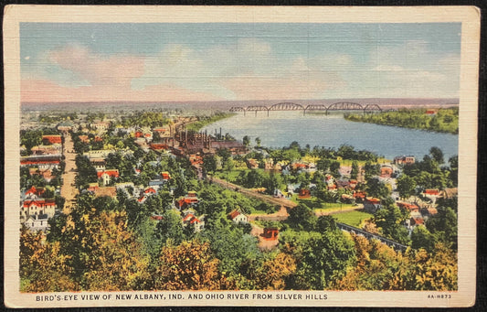 Bird's Eye View of New Albany, Indiana and Ohio River from Silver Hills - Vintage Postcard