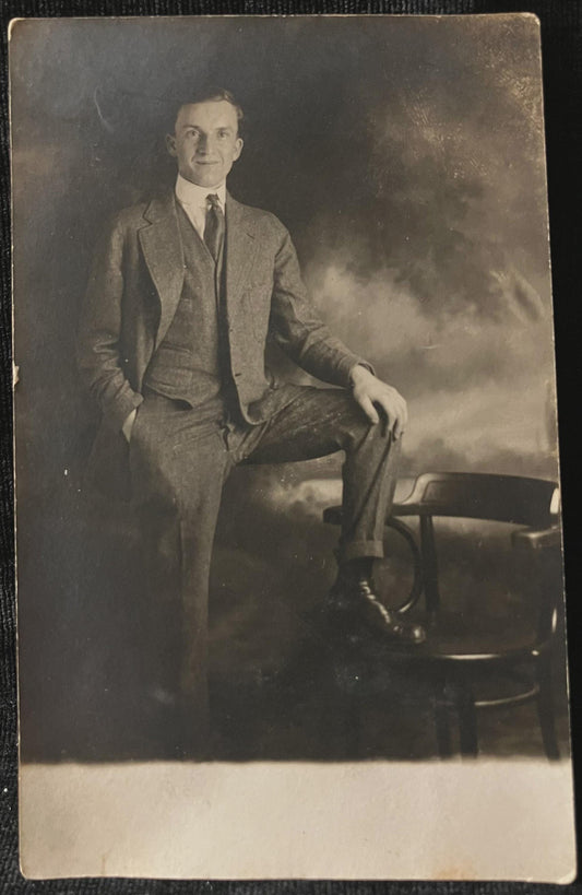 A Dapper Gentleman's Photo -  RPPC -Vintage 1920s Postcard