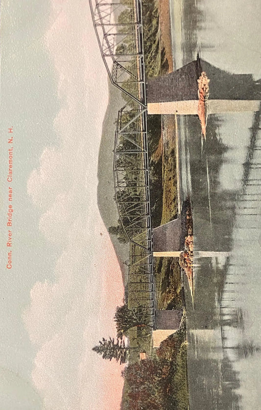 Connecticut River Bridge near Claremont, New Hampshire - Made in Germany - Vintage Bridge Postcard