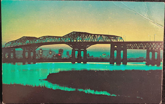 Champlain Bridge at Night in Montreal, Canada in 1967 - Vintage Canadian Postcard