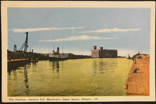 The Harbour, showing S.S. Manitoulin, Owen Sound, Ontario - Vintage Postcard