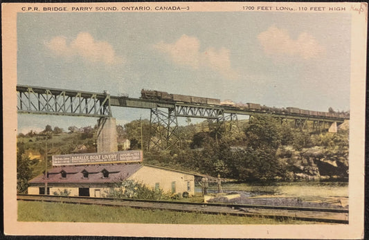 C. P. R. Bridge - Parry Sound, Ontario, Canada - Vintage Railway Postcard
