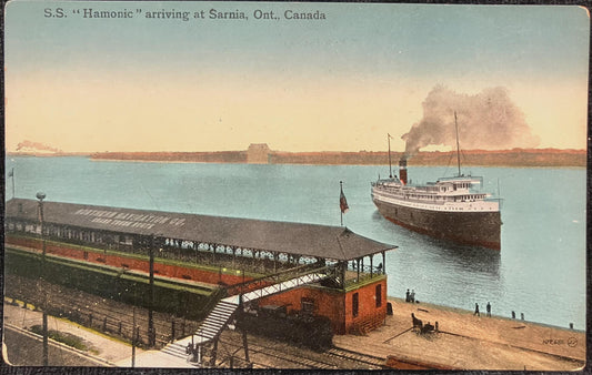 S.S. “Harmonic” arriving at Sarina, Ontario, Canada - Vintage Postcard